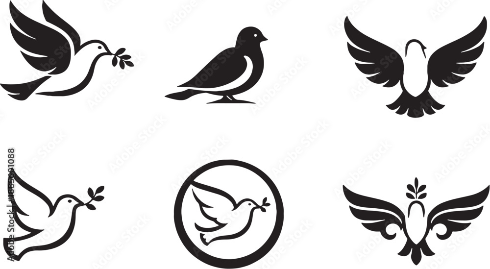 Obraz premium Dove ornament icon set black and white