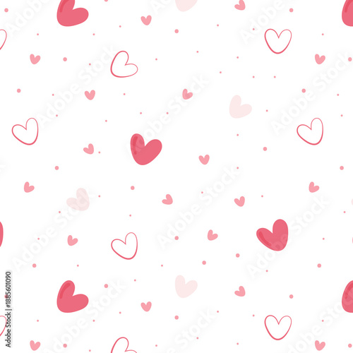 Hearts seamless pattern on a light pink background, colorful tiny hearts pattern design, love elements wrapping paper, cute cartoon digital paper design, pink romantic decorative pattern
