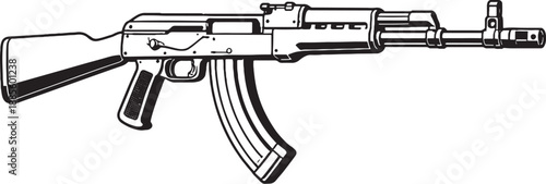 Cuadro en lienzo AK 74 Rifle Black and White Line Art Illustration