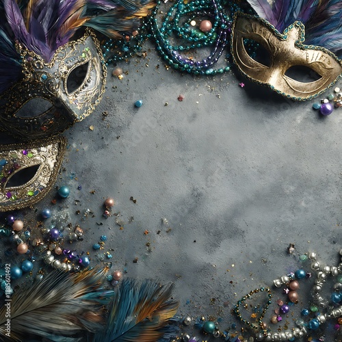 Elegant carnival masks and feathers