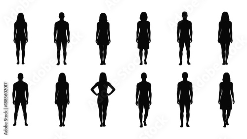 Collection of silhouetted human figures isolated on white background, Vector