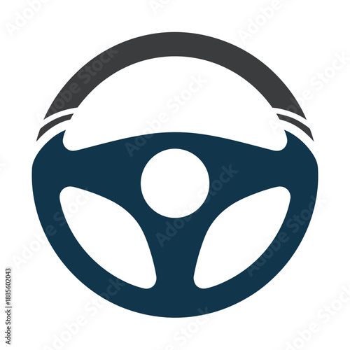Steering wheel icon with gray and blue colors  driving control symbol icon