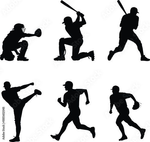 Collection of black silhouettes featuring dancers performing dynamic movements including breakdancing, jumping, expressive contemporary dance, and athletic mid-air acrobatic poses