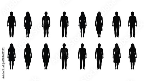 Silhouettes of people in various poses isolated on white background, Vector