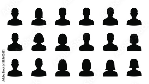 Collection of silhouette profiles isolated on white background, Vector