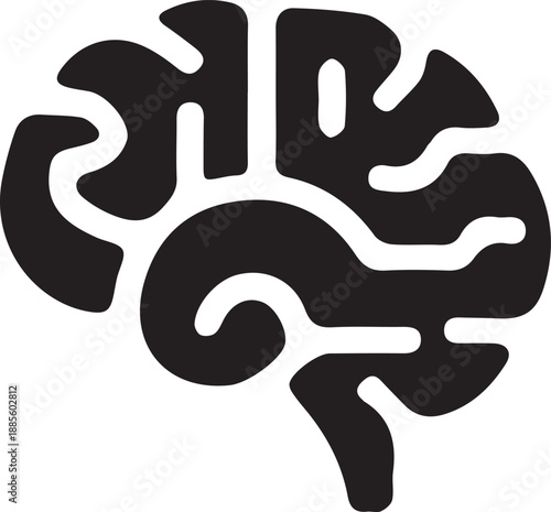 Stylized black and white brain illustration icon, symbolizing thought and intelligence