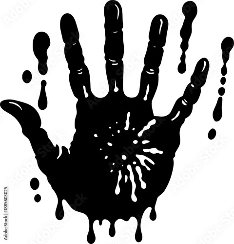 Wallpaper Mural A black silhouette of a hand with dripping fluids and splatter effects. Torontodigital.ca