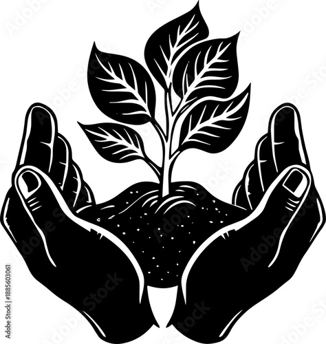 Wallpaper Mural A vector illustration of hands cupping soil with a growing plant. Torontodigital.ca