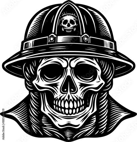 Wallpaper Mural A vintage engraving style illustration of a skeleton head in a fire helmet. Torontodigital.ca