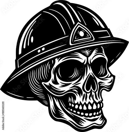 Wallpaper Mural A vintage engraving style illustration of a skeleton head in a fire helmet. Torontodigital.ca