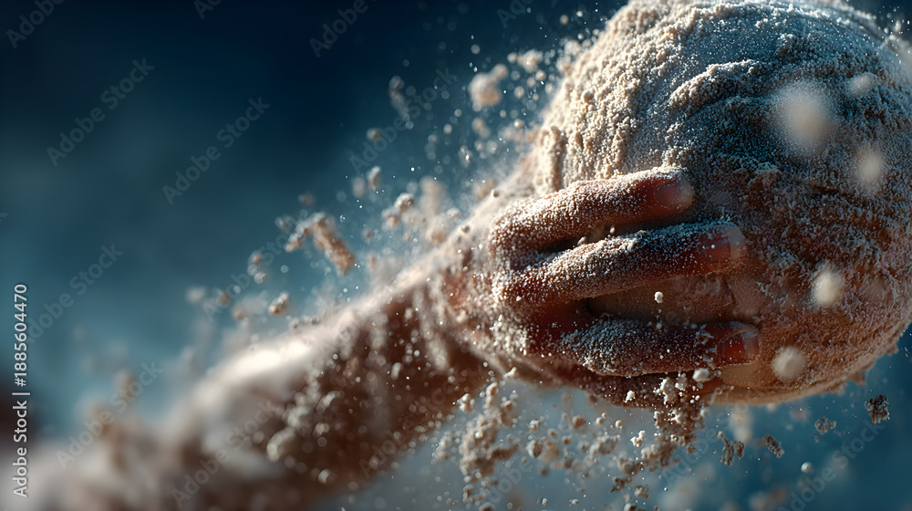 Fototapeta premium Dynamic Action Shot of Sand-Dusted Hands Grabbing a Volleyball