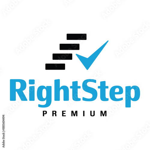 RightStep Premium logo with blue checkmark and black bars on white background icon