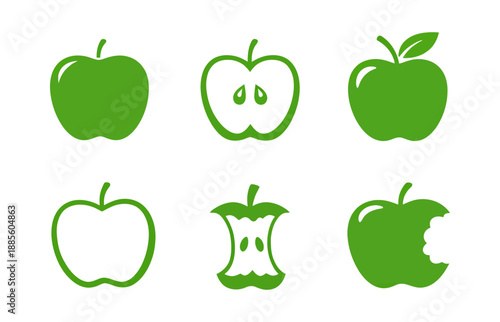 Green apple icons illustrating fresh fruit and health