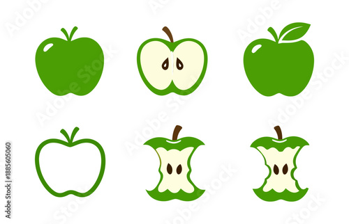 Green apple icon set showing healthy eating process