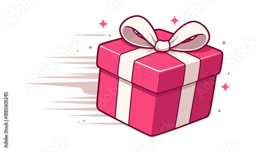 Pink gift box rapidly delivering a special present