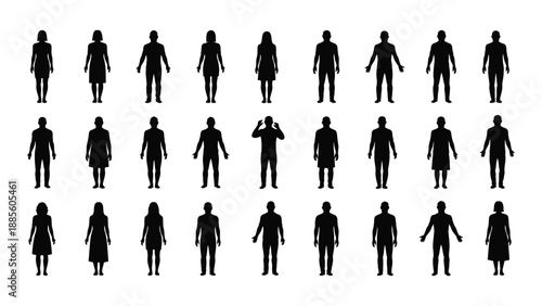Collection of silhouetted human figures isolated on white background, Vector