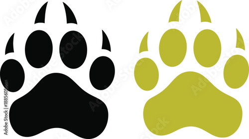 Animal Paw Print Silhouette Icon Set in Black and Green Color Isolated on White Background for Pet Care, Wildlife and Veterinary Design Concept