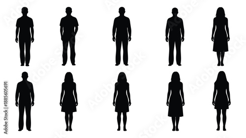 Silhouettes of diverse individuals isolated on white background, Vector
