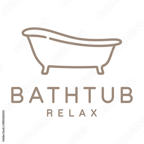 Brown bathtub relax icon with text on transparent background icon