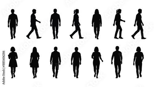 Silhouettes of people walking isolated on white background, Vector
