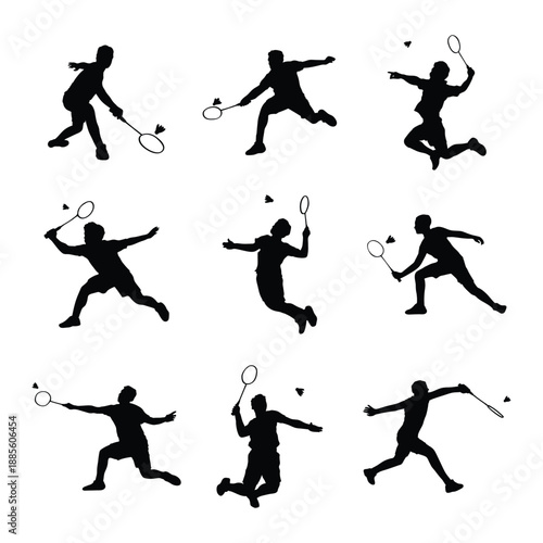 Badminton Player Silhouette Set collection on white background