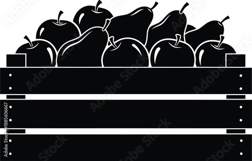 Fruit crate silhouette vector illustration of apples in wooden box for farm market design