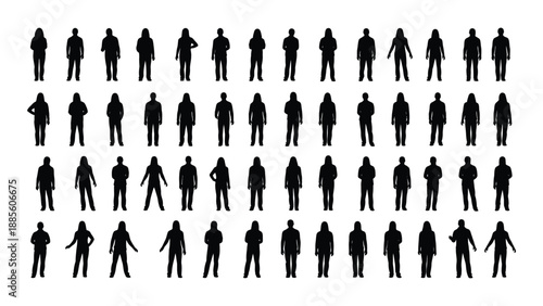 Collection of silhouetted figures isolated on white background, Vector