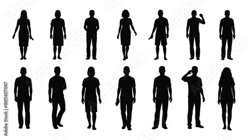 Silhouettes of various human figures isolated on white background, Vector