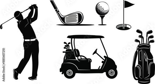 Professional golf sport silhouette collection.