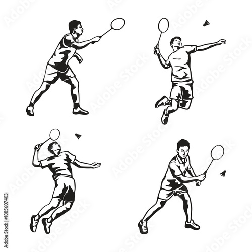 Vector Illustrations of Dynamic Badminton Players in Action Poses