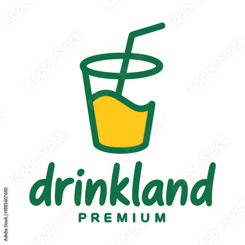 Premium drink land logo with a glass of juice and straw icon
