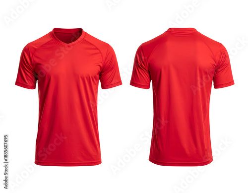 Red short-sleeve v-neck t-shirts, front and back view