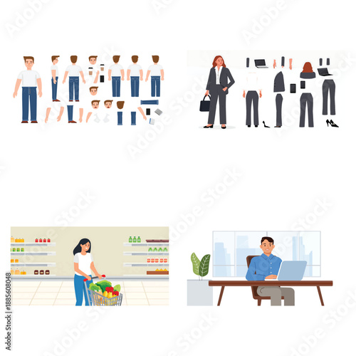 Set of flat illustrations of people and scenes for website and apps