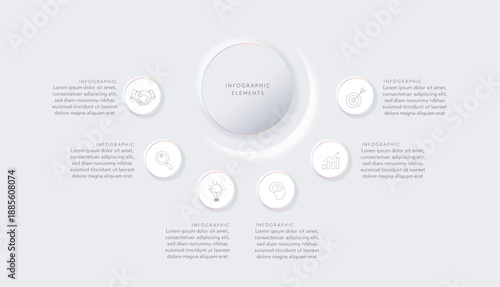 circular infographic with 6 icon elements and 6 surrounding icon blocks