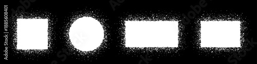 Spray paint frames with soft splatter texture in square, rectangular, and circular shapes. Grunge stencil borders for banner, label, or graffiti design. Urban vector illustration