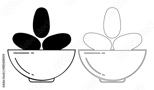 Bowl of sweet dates fruit icons set black