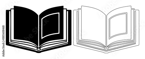 Open book icon, solid and outline vector set
