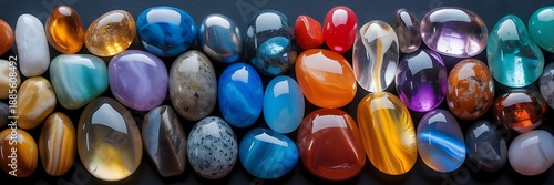 Diverse collection of gemstones on a dark surface colorful jewels precious