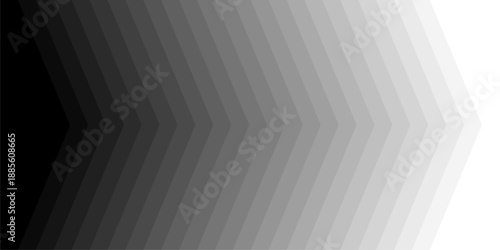 Chevron arrow pattern in grayscale gradient from black to white. Repeating geometric shapes create dynamic motion effect for modern tech or industrial design. Abstract vector illustration