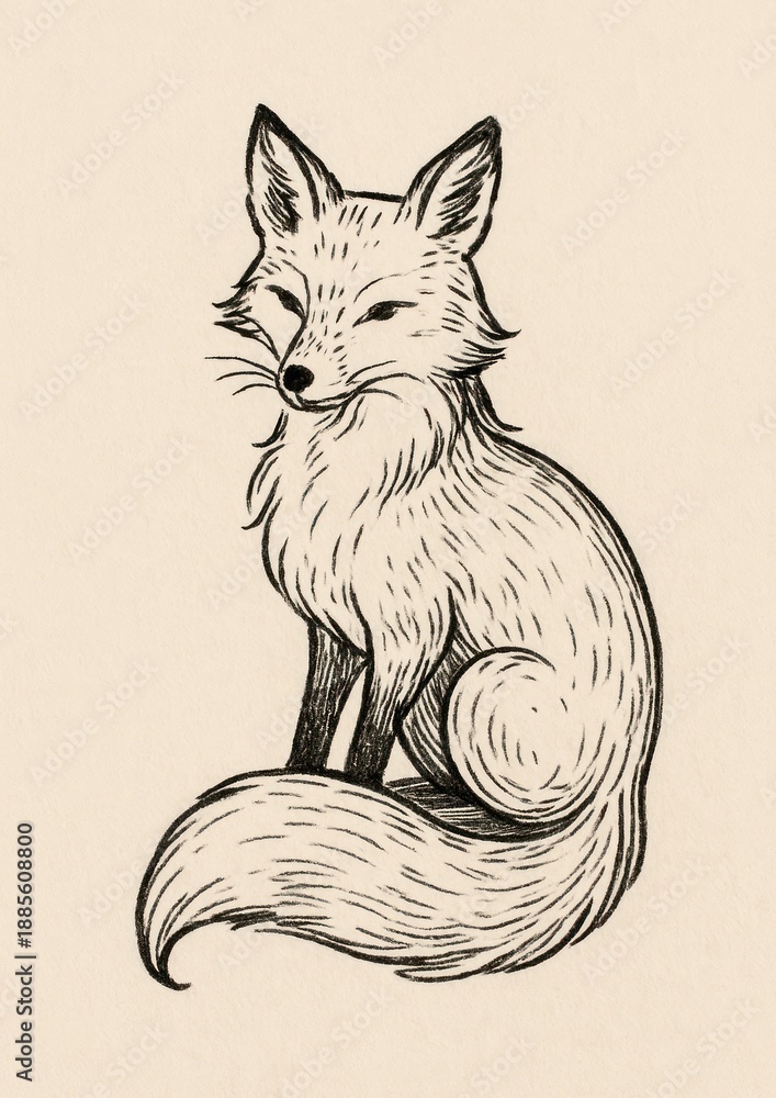 Fototapeta premium Elegant fox sketch illustration