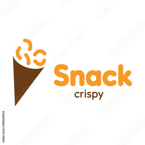 Crispy snack food logo with cone and chips  tasty and delicious treat icon