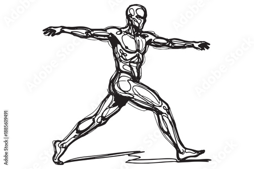A dynamic illustration of a muscular man in a powerful stance showcasing his physique and strength