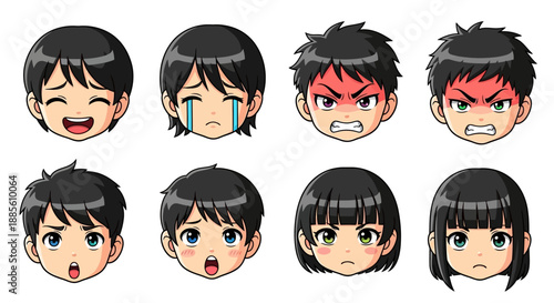 Cartoon faces showing various emotions on white background