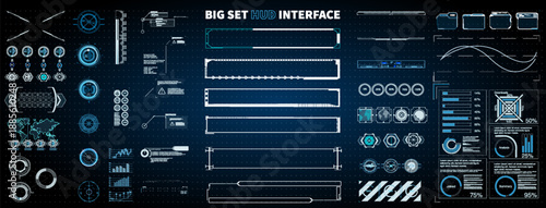 Big set of HUD interface elements for video game or design project showing various data displays and graphics without any specific branding