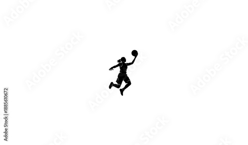Female Basketball Player Jump Shot Silhouette Vector Illustration