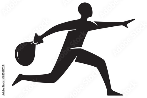 A black silhouette of a person running with a punching bag in hand