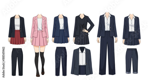 Business attire for women in various styles and colors