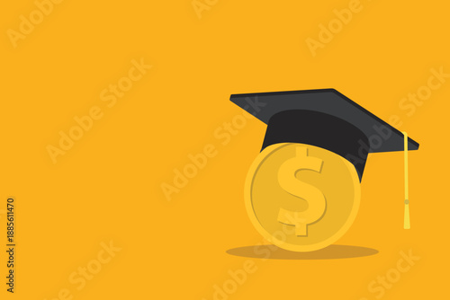 Education finance concept with graduation cap and dollar coin	