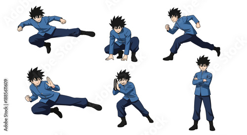 Anime character in various dynamic poses and expressions