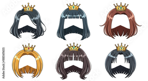 Royal crown hairstyles for characters with various hair colors